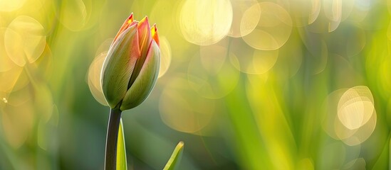 Aufkleber - A beautiful tulip bud about to bloom shown in a copy space image