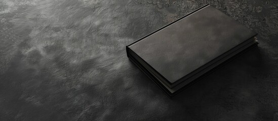 Fototapete - Dark grey background with an empty notebook following a minimalist theme ideal for a copy space image