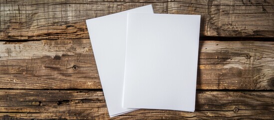 Poster - Close up of two blank paper sheets on a rustic wooden table perfect as an interior mockup template with copy space image available