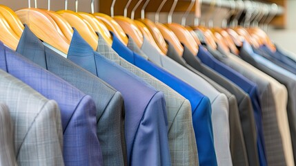 Poster - Suits Are Being Hung on Wooden Hangers at a Retail Store for Display