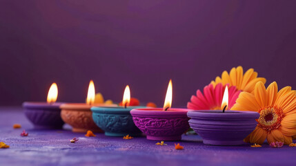 Sticker - colorful clay lamps on purple background