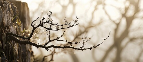 Poster - Blurred silhouettes of tree branches on a stone backdrop with copy space image