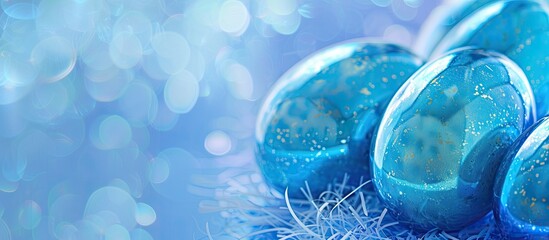 Aufkleber - Blue Easter banner featuring shiny eggs with a copy space image to add text