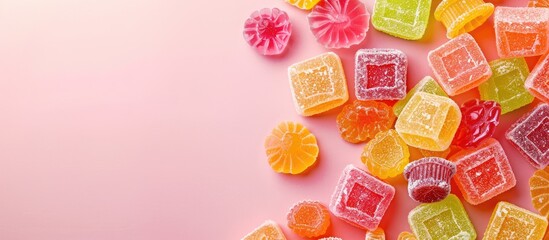 Aufkleber - A top view of delicious jelly candies set against a copy space image