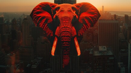 Poster - elephant in sunset