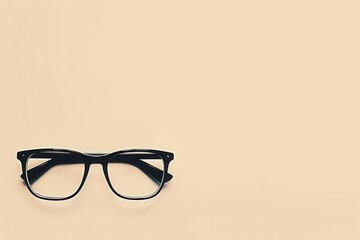 Leinwandbilder - A pair of black eyeglasses sits on a light beige surface. Generative AI