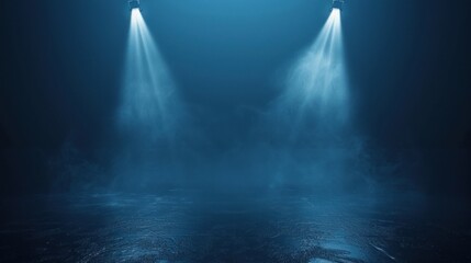 Canvas Print - Two Spotlights Illuminating a Dark and Mysterious Blue Stage