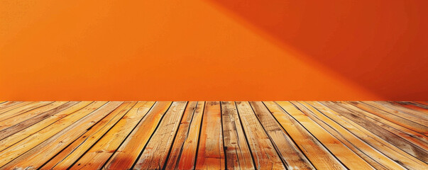Wall Mural - Warm orange wooden floors backdrop, offering a cheerful and inviting atmosphere for your website or wallpaper designs with room for text or graphics.