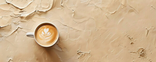 Wall Mural - Mockup. Hot coffee on a light sand background, providing a warm and neutral look with space for text or graphics.