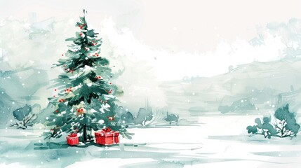 Sticker - Christmas Tree Watercolor Painting