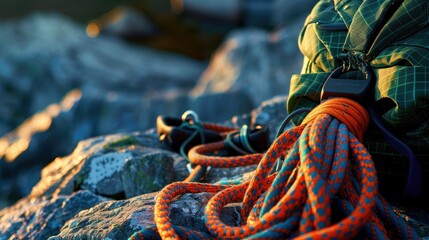 Canvas Print - Close-up of Climbing Gear on Rocky Mountainside