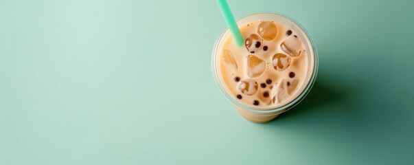 Wall Mural - Mockup. Bubble tea on a light mint green background, offering a fresh and vibrant backdrop for your creative projects.