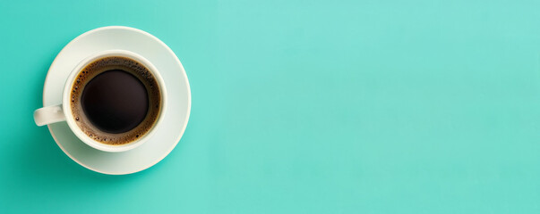 Wall Mural - Mockup. Hot coffee on a light cyan background, providing a bright and refreshing look with space for text or graphics.
