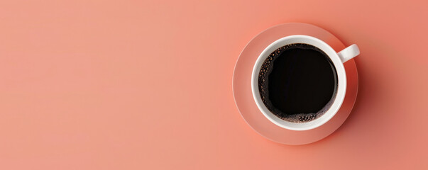 Mockup. Hot black coffee on a light coral background, providing a lively and vibrant look with space for text or graphics.