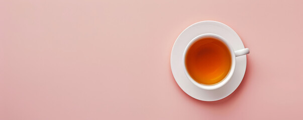 Wall Mural - Mockup. Hot tea on a pale pink background, providing a sweet and delicate look with space for text or graphics.