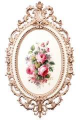 Wall Mural - Rose oval Renaissance frame flower porcelain painting.