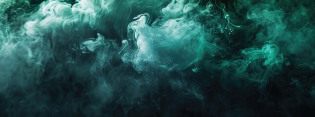 Poster - green smoke on black background, texture for design