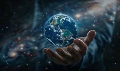 Wall Mural - hand of Businessman touching virtual Earth globe, business and save world concept