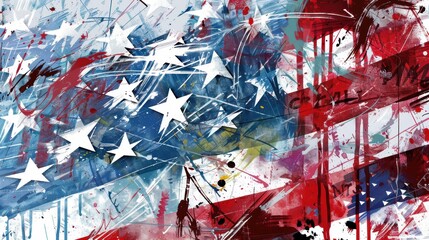 Vibrant abstract painting of the american flag, ideal for celebrating independence day and displaying patriotic spirit