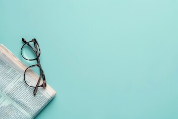 Aufkleber - A folded newspaper and eyeglasses lay on a light blue background. Generative AI
