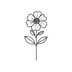  Hand drawn Outline of a Simple Flower with Two Leaves
