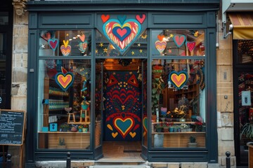 Wall Mural - front view of a cozy storefront in a big city