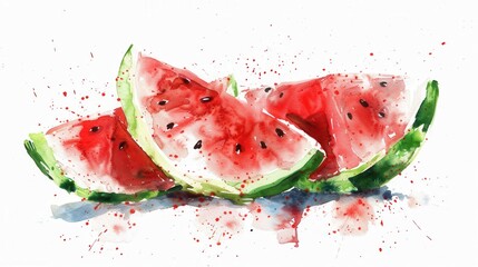 Fresh sweet ripe watermelon slices isolated over white background