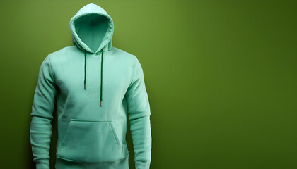 Wall Mural - Hoodie mockup on green background. 