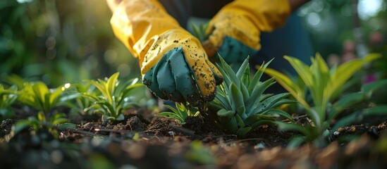 Poster - Close-Up of Hands Planting in a Garden