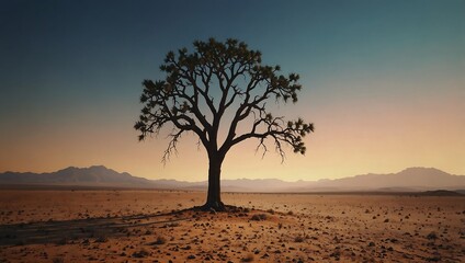 Gradient desert scene with a lone tree