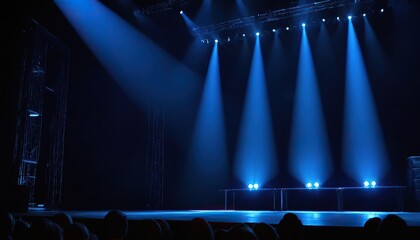 Poster - Illuminate spotlights empty stage blue background.4