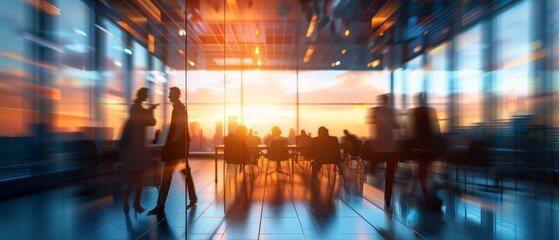 Wall Mural - Blurred business people meeting in modern office building conference room