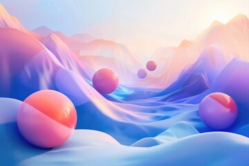 Wall Mural - Spheres of color floating in a sea of soft gradients, AI generated