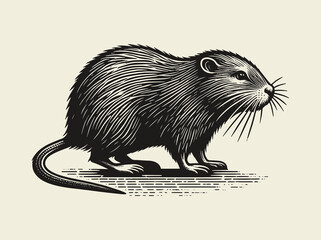 Wall Mural - Nutria, rodent. Vintage black engraving vector illustration, emblem, isolated object