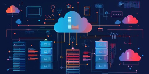 Aufkleber - A cloud computing diagram showing data migration between servers, emphasizing efficient data transfer processes