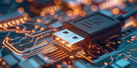 Aufkleber - A close-up of a USB cable connecting devices for data synchronization, symbolizing personal data transfer