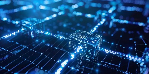 Aufkleber - A blockchain network with decentralized nodes validating and recording data transactions, ensuring transparent data transfer