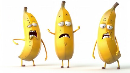 A group of cute 3D cartoon characters of banana funny