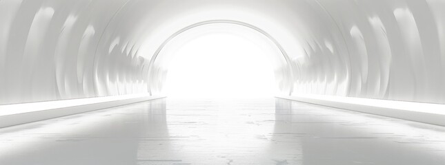 Wall Mural - White background, white tunnel with light at the end