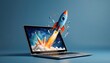 © aimodels24 - Creative Concept of a Rocket Launching from Laptop Screen on a Blue Background