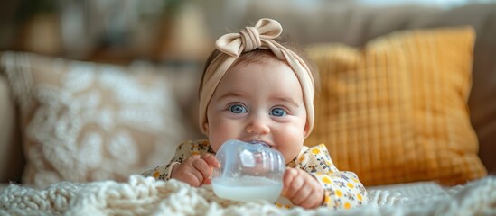 Wall Mural - Adorable Baby Girl Drinking from a Bottle