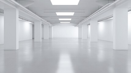 Leinwandbilder - huge White Empty Room hall with light and empty space - empty space room interior for design or product placement. White Empty Room stage podium. Bright Room with columns