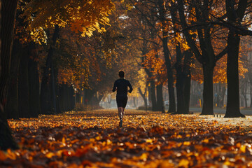 Wall Mural - jogging in autumn park 