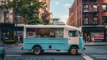 beautiful ice cream truck park in city street