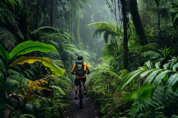 Canvas Print - Mountain biker on rugged terrain