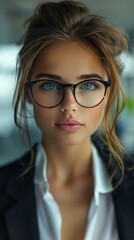 Wall Mural - A woman with glasses and a black jacket