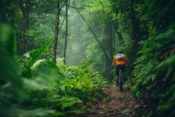 Wall Mural - Mountain biker on woodland adventure