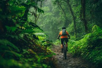 Wall Mural - Mountain biker on challenging trail