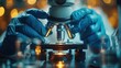 © Old Man Stocker - Close-Up of Hands Adjusting Microscope in Lab. Close-up of a scientist's hands adjusting a microscope in a laboratory setting, highlighting the detailed work involved in scientific research.