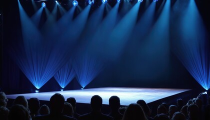 Canvas Print - Blue empty stage Spotlights illuminate empty stage blue background.31